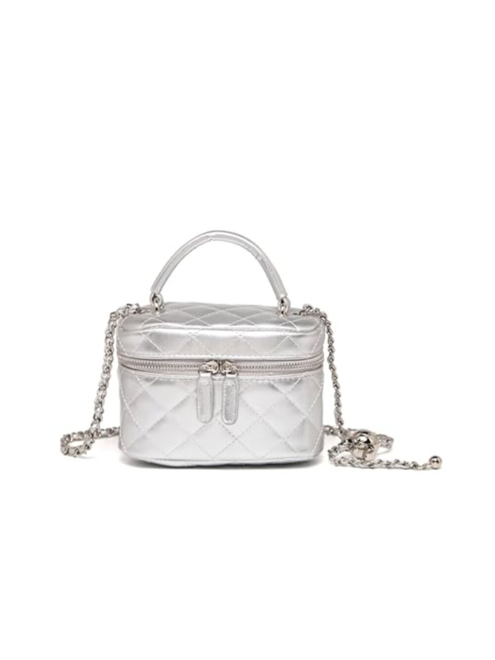 Crossbody Mini Wallet Bucket Bag with Chain Strap, Double Zip, Women's Shoulder